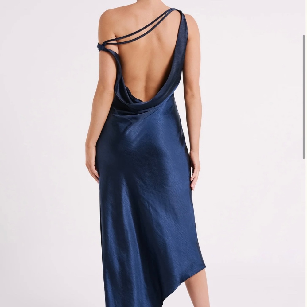 Yvette Slip Maxi Dress With Asymmetrical Hem - Navy